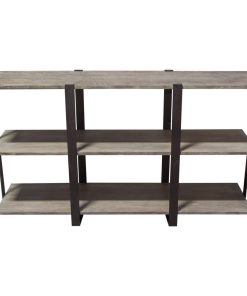 59" 3-Tiered Shelf Unit in Grey Oak Finish with Iron Supports