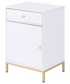 16"x20"x30" White High Gloss Gold Metal Wood Cabinet