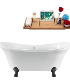 60" Streamline N920BGM-WH Clawfoot Tub and Tray With External Drain