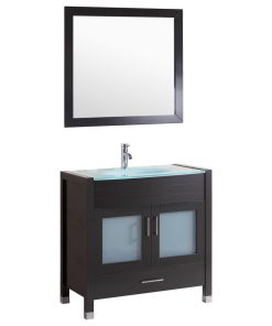 Style 3, 36"W Black Vanity Sink Base Cabinet, Mirror, LV3-36B