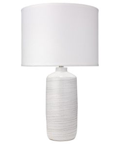Trace Table Lamp, White Ceramic With Large Drum Shade, White Linen