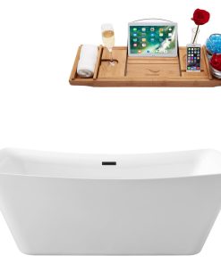 62" Streamline N540BL Soaking Freestanding Tub and Tray With Internal Drain