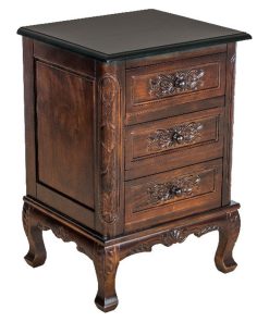 Traditional 3 Drawer Chest with Wooden Carvings and Cabriole Feet, Brown