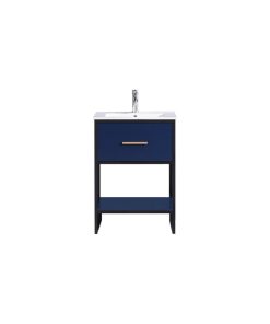 24" Blue Finish Sink Vanity With Black Metal Frame, PVC