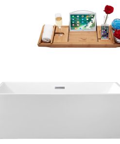 66" Streamline N-260-66FSWH-FM Soaking Freestanding Tub With Internal Drain