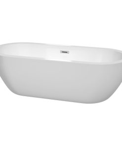 72" Freestanding Bathtub, White, Polished Chrome Drain and Overflow Trim