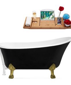 59" Streamline N344BGL-WH Clawfoot Tub and Tray With External Drain
