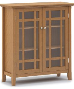 Transitional Storage Cabinet, 2 Doors With Tempered Glass Insert and Inner Shelf
