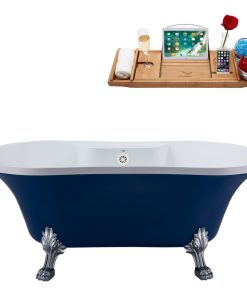 60" Streamline N107CH-WH Soaking Clawfoot Tub and Tray With External Drain