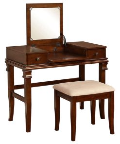 Traditional Vanity Set, Flip Up Mirror and 2 Side Storage Drawers, Walnut