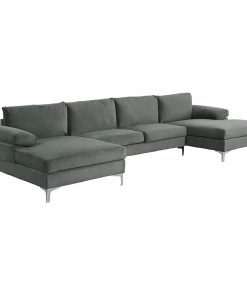 U-Shaped Sectional Sofa, Double Wide Chaise & Velvet Upholstery, Fossil