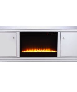 60" Mirrored TV Stand, Crystal Design Fireplace Insert