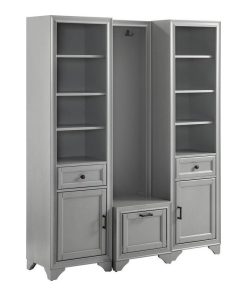 Tara 3-Piece Entryway Set Hall Tree and 2 Linen Cabinets, Distressed Gray