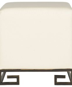 Theo Faux Ostrich Ottoman Cream/ Gold