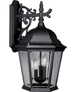 Traditional Wall Lighting, Lantern Style Black Body With Clear Beveled Glass