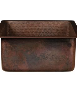 16" Square Hammered Copper Bar/Prep Sink With 3.5" Drain Opening