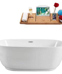 59" Streamline N-560-59FSWH-FM Soaking Freestanding Tub With Internal Drain