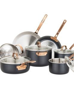 3-Ply 11-Piece Cookware Set, Black With Copper PVD Handle