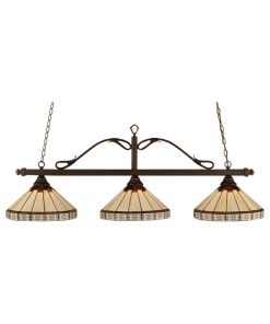 Toltec Lighting Scroll 3-Light Billiard Light, Glass, Bronze