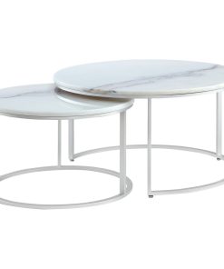 2-Piece Inspired Home Araya Coffee Table, Round Marble/Stackable, Silver