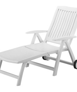 Unique Outdoor Chaise Lounge, Resin Construction & 4 Reclining Positions, White