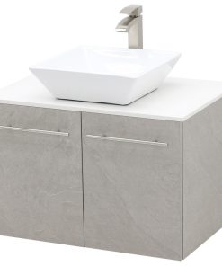 30" Wall Mount Vanity, White Stone Countertop, Light Slate Grey