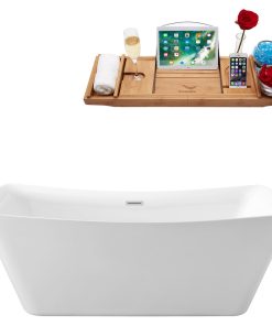 70" Streamline N-542-70FSWH-FM Soaking Freestanding Tub With Internal Drain