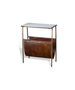Strauss Magazine Table, Antique Brass, White, Distressed Tan