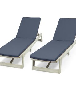 Tina Outdoor Acacia Wood Chaise Lounge and Cushion Sets, Set of 2, Gray