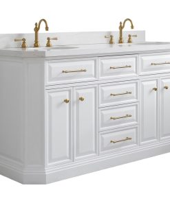 60" Palace Quartz Carrara Pure White Vanity With Satin Brass and Mirrors