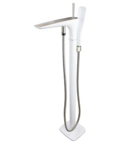 Transolid Blythe Floor Mounted Tub Filler With Hand Shower, White/Brushed Nickel