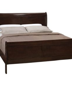 Wooden Eastern King Bed with Curved Panel Headboard, Brown