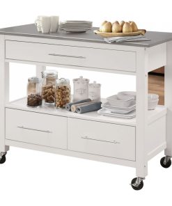 43"x22"x36" Stainless Steel and White Kitchen Island