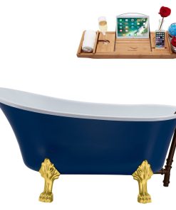 63" Streamline N368GLD-ORB Soaking Clawfoot Tub and Tray With External Drain