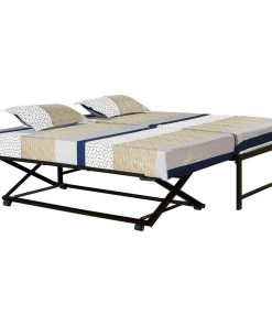 Tiverton Daybed Bed Frame With Pop-Up Trundle Set, Black Metal, Twin