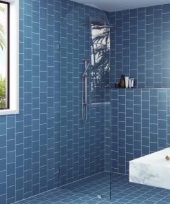 28"x86.75" Frameless Shower Door Arched Single Fixed Panel, Brushed Nickel