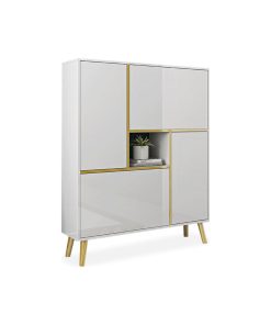 White Modern Shoe Storage Cabinet 17-Pair 2 Doors, Shelves and Pull-Down Drawer