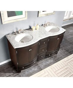 60 Inch Small Espresso Double Sink Bathroom Vanity, Choice of Top, Transitional