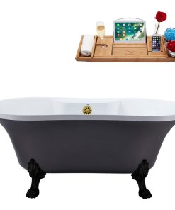 60" Streamline N105BL-BGL Soaking Clawfoot Tub and Tray With External Drain