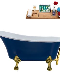 63" Streamline N368BGL-GLD Soaking Clawfoot Tub and Tray With External Drain