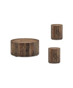3 Piece Cabin Style Coffee and End Table Set in Rustic Pine