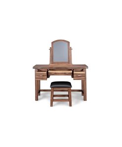 Tropical Vanity Set, Integrated Mirror & Faux Leather Cushioned Stool, Brown
