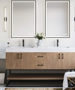 The Bahia Bathroom Vanity, Double Sink, 60", North American Oak, Freestanding
