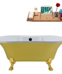 60" Streamline N104GLD-BL Soaking Clawfoot Tub and Tray With External Drain