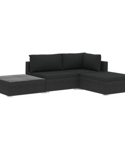 vidaXL 4 Piece Patio Lounge Set with Cushions Poly Rattan Black Garden Sofa