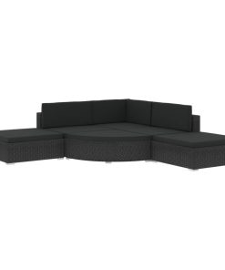 vidaXL 6 Piece Patio Lounge Set with Cushions Poly Rattan Black Garden Sofa
