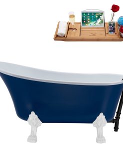 55" Streamline N369WH-BL Clawfoot Tub and Tray With External Drain