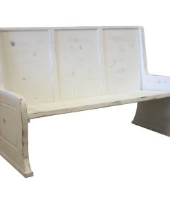White Distressed Aged Parish Church Pew, 48" L