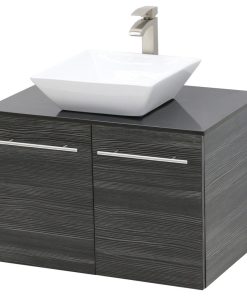 24" Wall Mount Vanity, Black Stone Countertop, Dark Grey