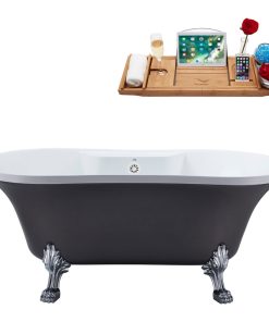60" Streamline N105CH-WH Soaking Clawfoot Tub and Tray With External Drain
